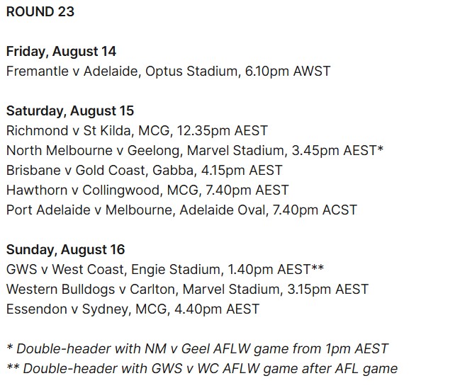 Round 23 fixtures